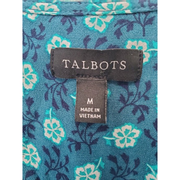 Talbots Viscose Green Dazzling Ditsy Soft Button-Up Top Size Medium - Picture 3 of 5